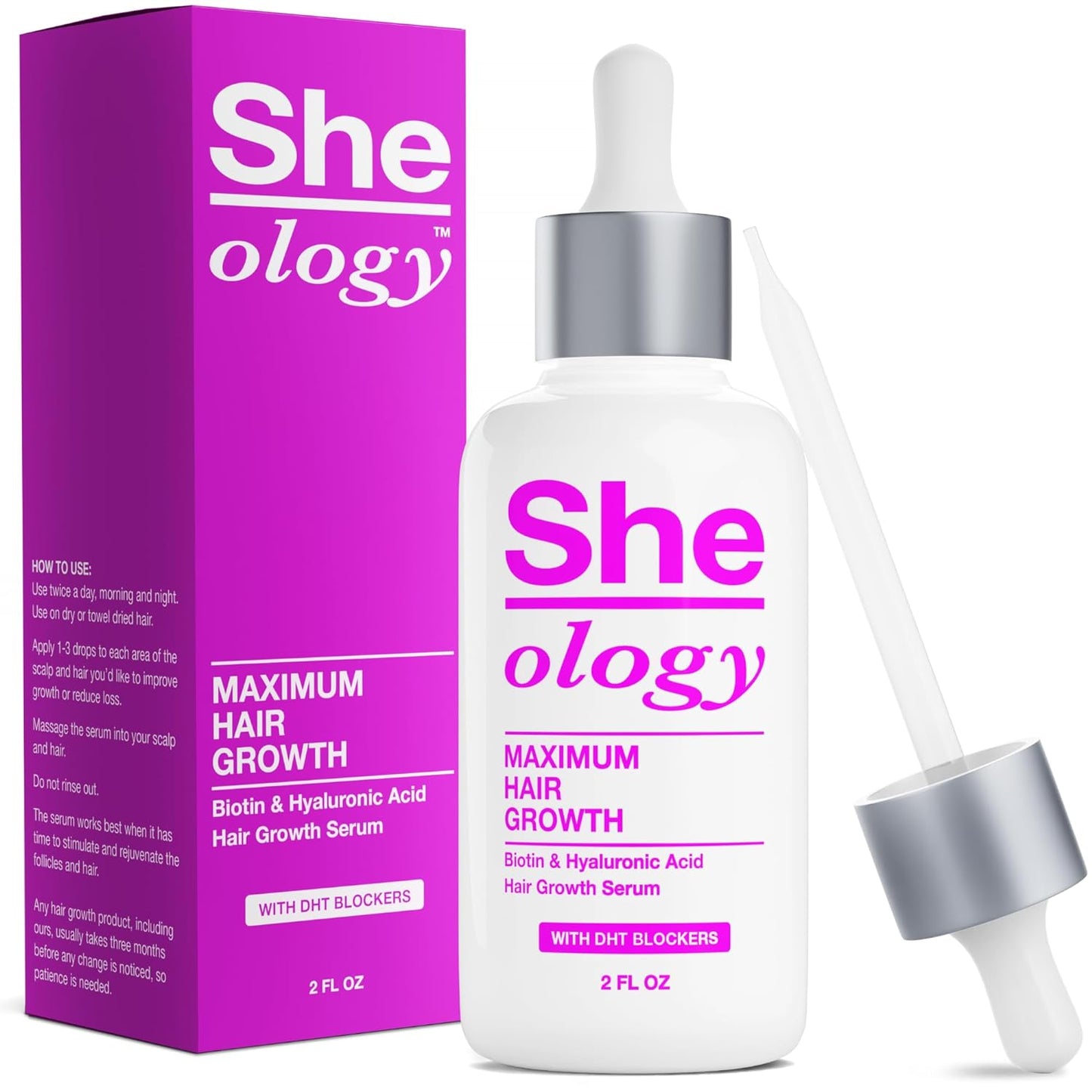 Sheology Maximum Hair Growth Biotin & Hyaluronic Acid Serum for Women - For All Hair Types - DHT Blocker & Scalp Serum - Anti Thinning - Anti Hair Loss - Hair Thickening - Hair Regrowth - Made in USA