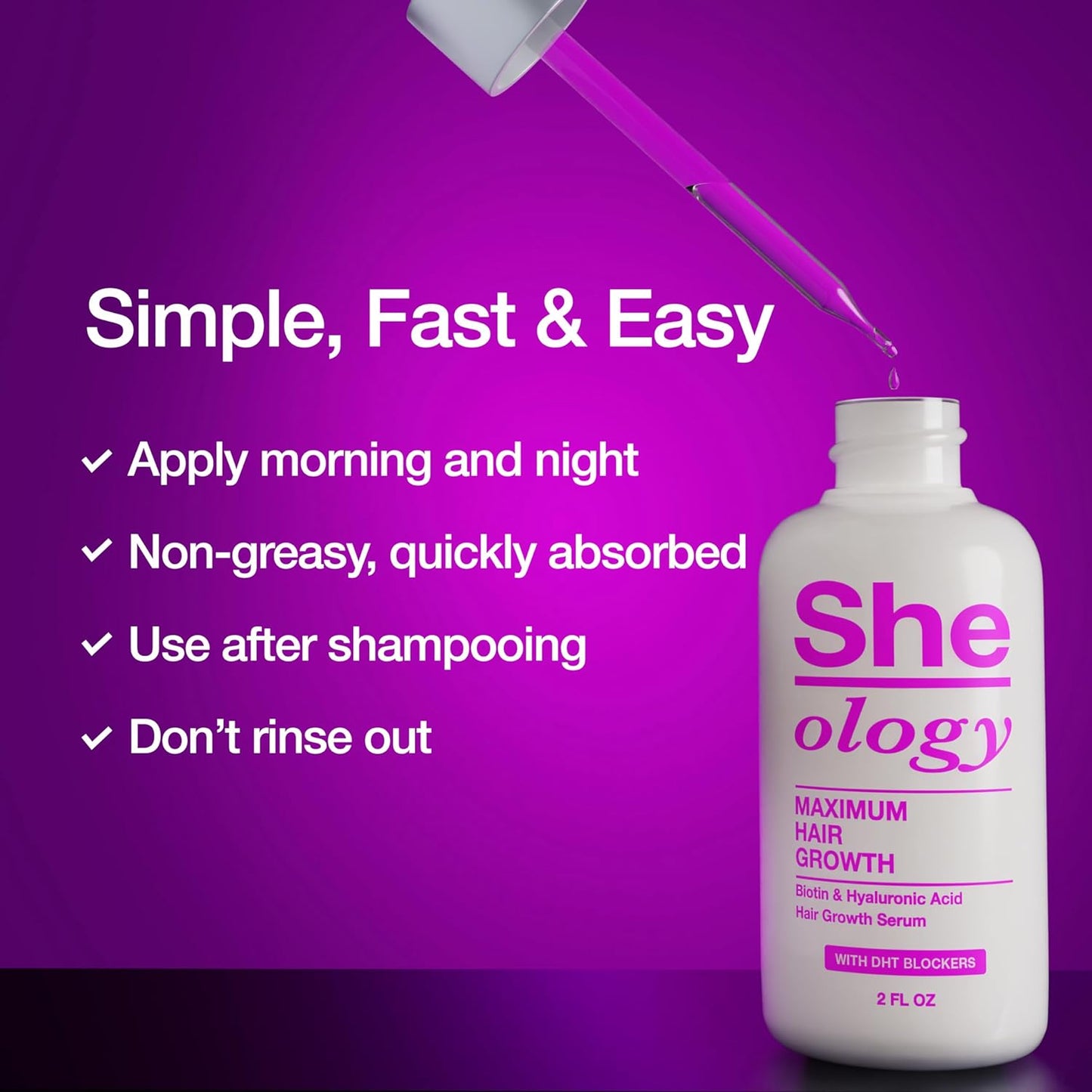 Sheology Maximum Hair Growth Biotin & Hyaluronic Acid Serum for Women - For All Hair Types - DHT Blocker & Scalp Serum - Anti Thinning - Anti Hair Loss - Hair Thickening - Hair Regrowth - Made in USA