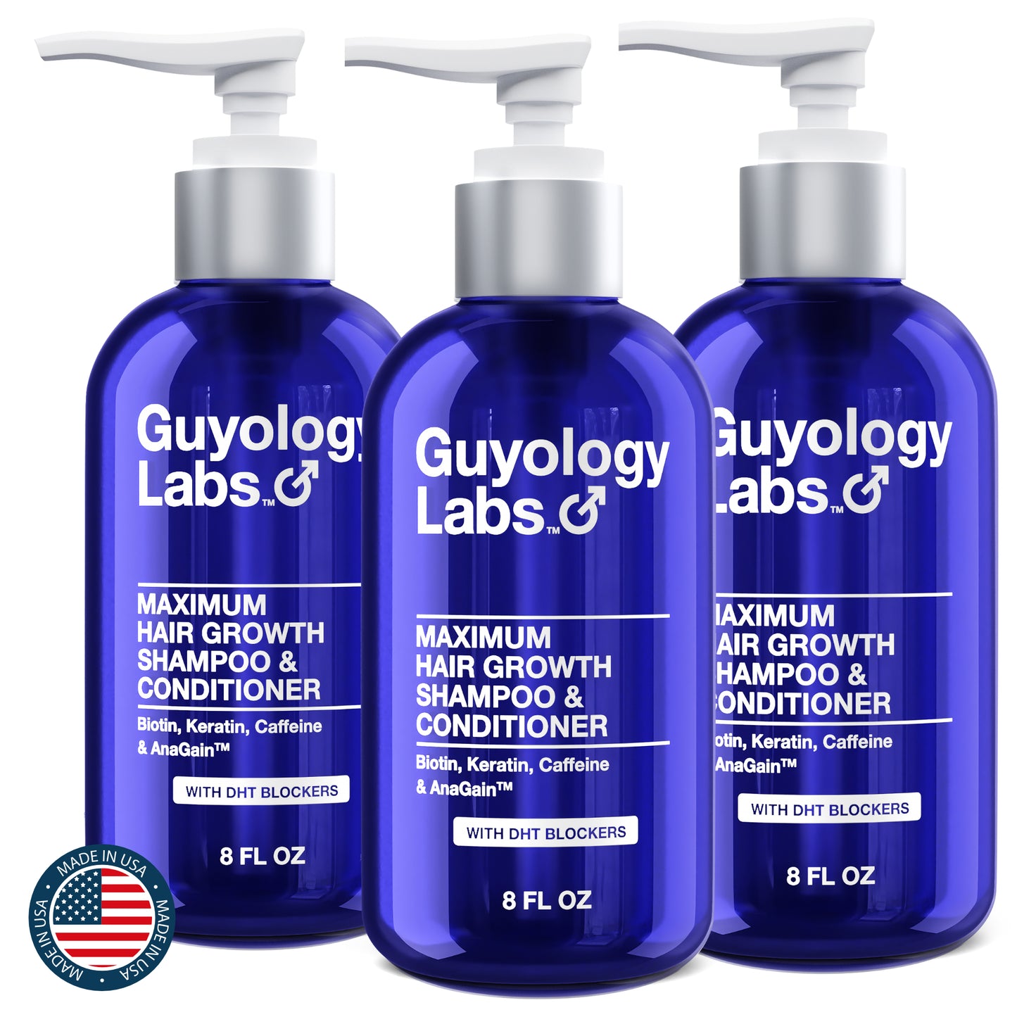 Multipack 3 x Guyology Labs™ Biotin Shampoo & Conditioner - With AnaGain™ - DHT Blockers For Thinning Hair - Anti Hair Loss Shampoo - Hair Growth Shampoo
