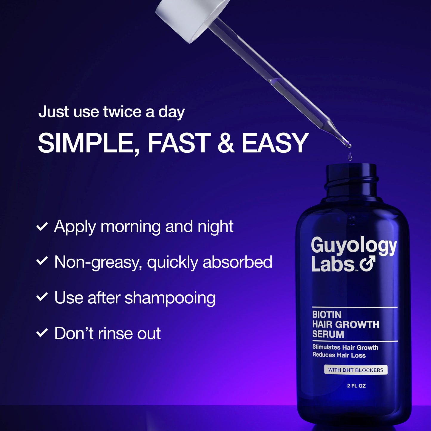 Guyology Labs™ Anti Hair Loss- Hair Growth 3 Step System: Biotin + AnaGain™ Shampoo & Conditioner + Biotin Hair Growth Serum + Scalp Massager Shower Brush