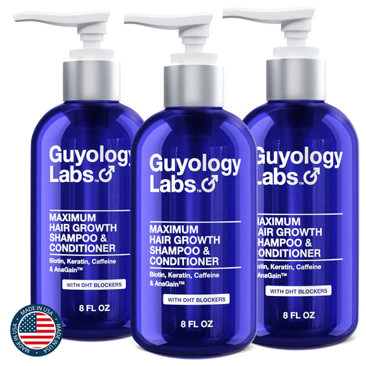 Multipack 3 x Guyology Labs™ Biotin Shampoo & Conditioner - With AnaGain™ - DHT Blockers For Thinning Hair - Anti Hair Loss Shampoo - Hair Growth Shampoo